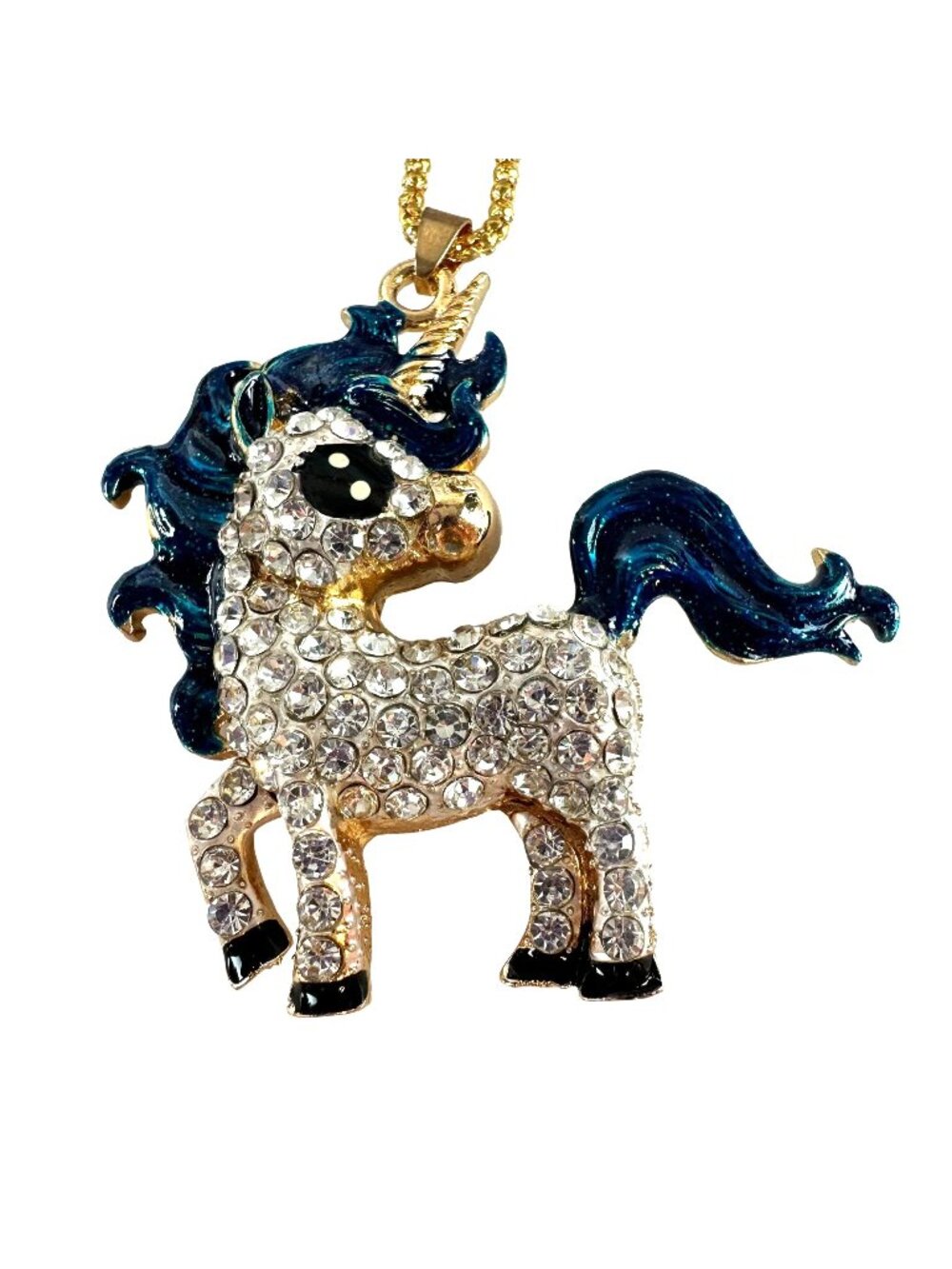 Betsey Johnson Crystal Unicorn Pendant Necklace on Gold Tone Chain